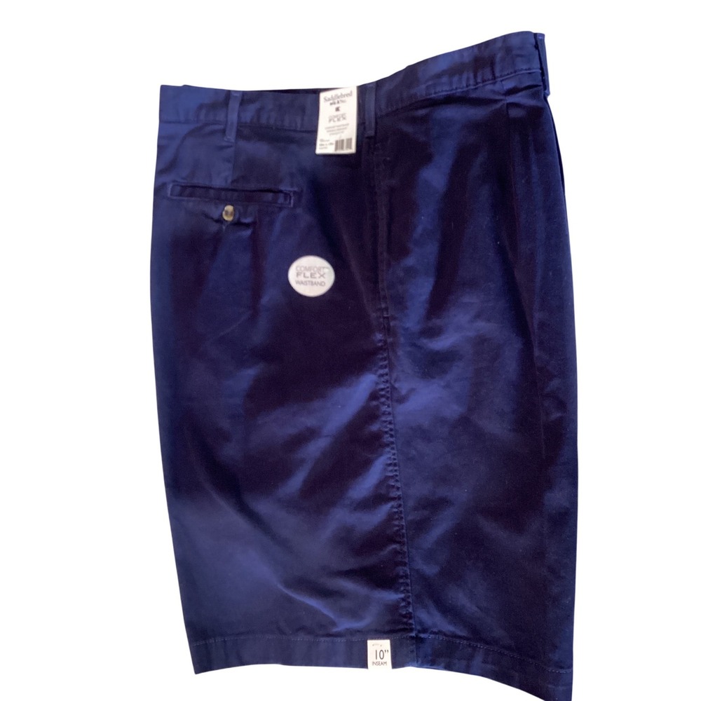 Saddlebred Mens Big & Tall Navy Blue Pleated Chino Shorts 50W Comfort Flex 10in